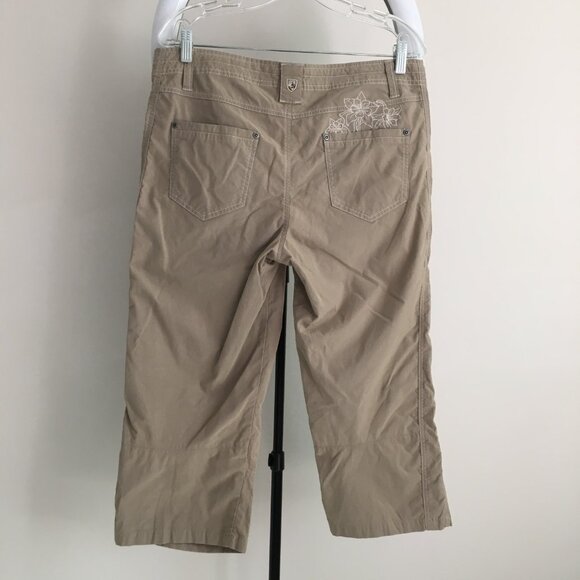 KUHL Beige/Taupe Drawstring Waistband Floral Embroidery Active Bermuda Shorts - Picture 11 of 15